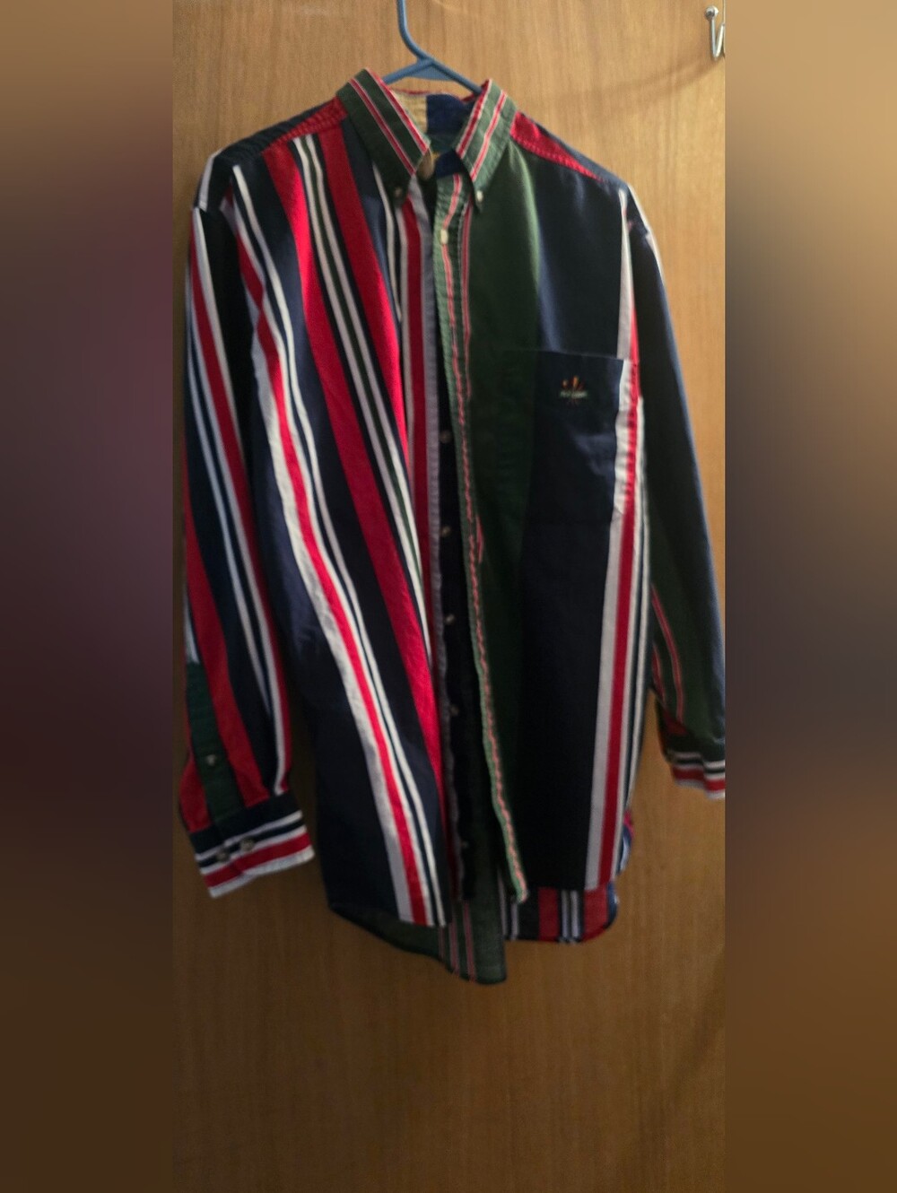 RETRO Striped Button-Down Men's Shirt in Red, Navy & Green